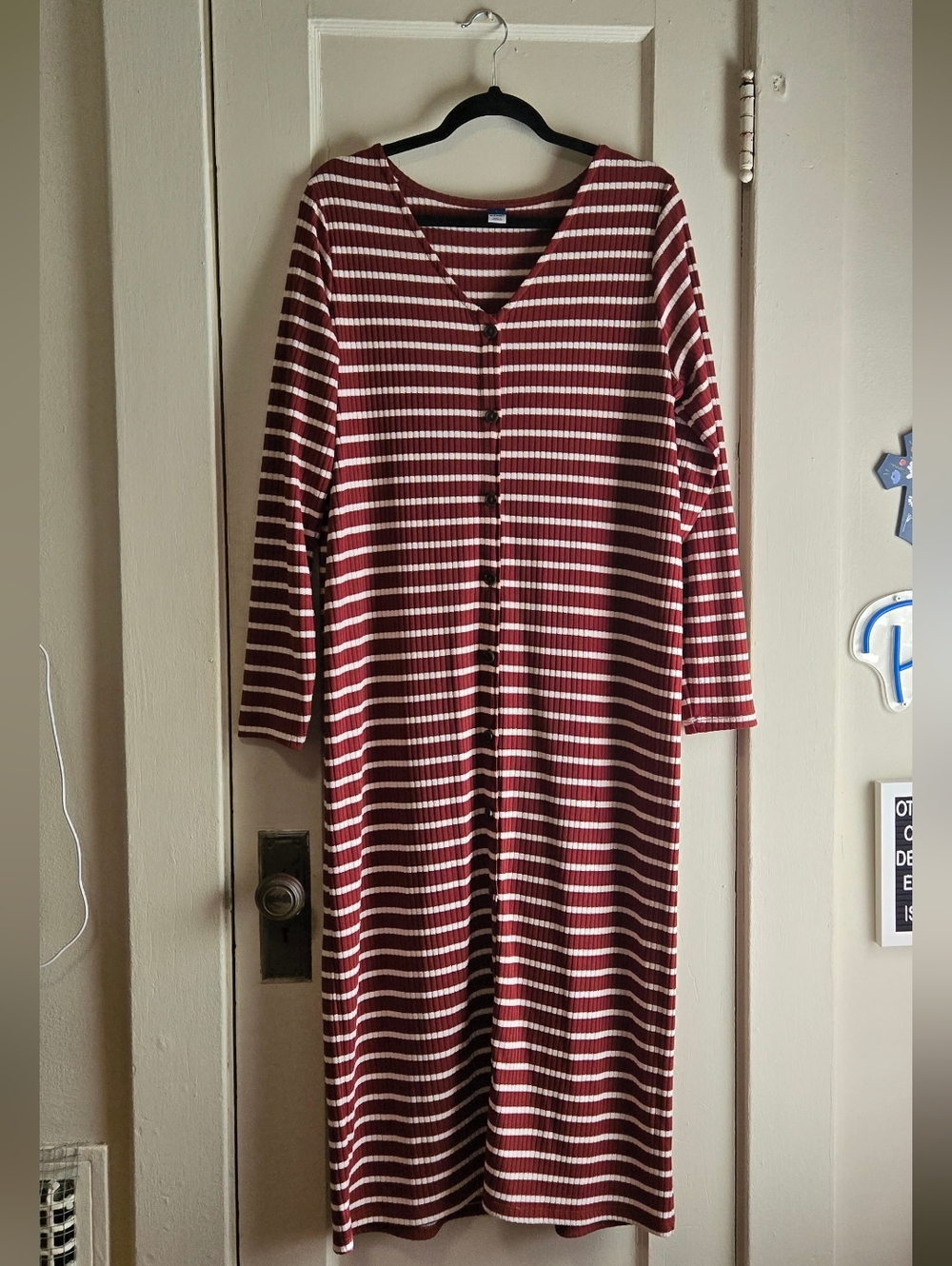 Old Navy Burgundy & Cream Striped Ribbed Top